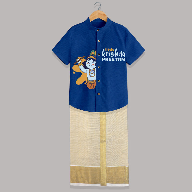 Little Krishna - Customised Shirt And Dhoti for kids - COBALT BLUE - 0 - 6 Months Old (Chest-23") (Dhoti length-14")