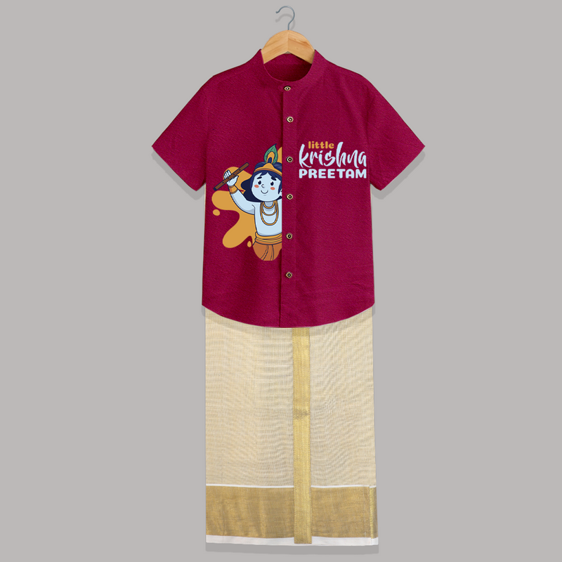 Little Krishna - Customised Shirt And Dhoti for kids - PINK - 0 - 6 Months Old (Chest-23") (Dhoti length-14")