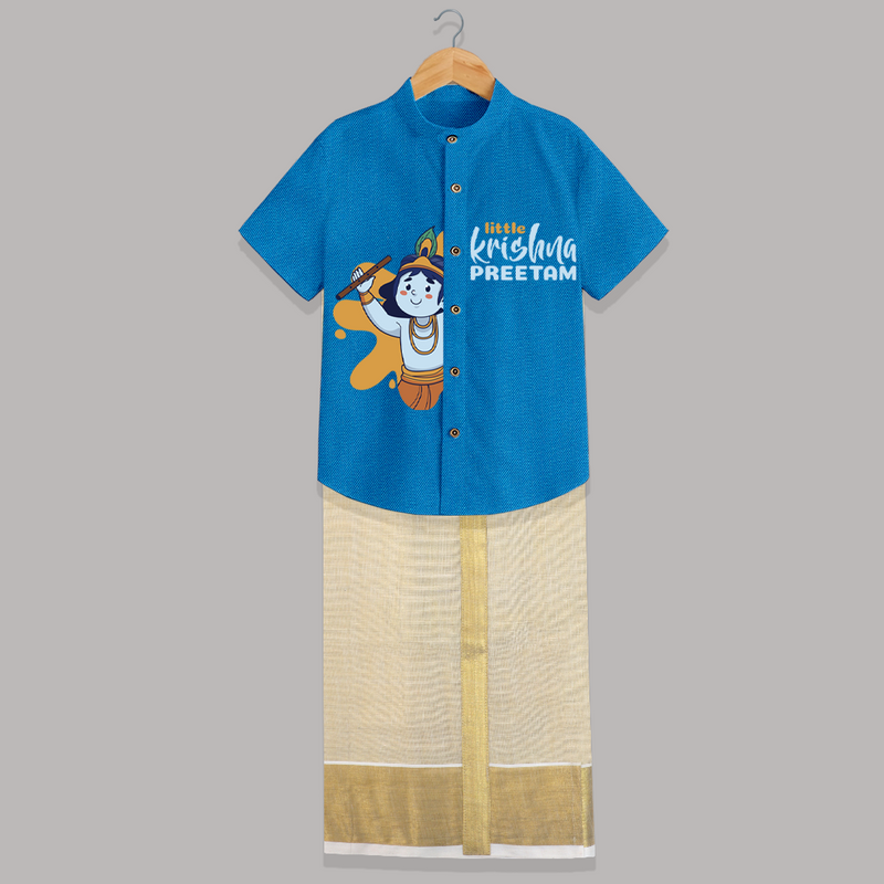 Little Krishna - Customised Shirt And Dhoti for kids - ROYAL BLUE - 0 - 6 Months Old (Chest-23") (Dhoti length-14")