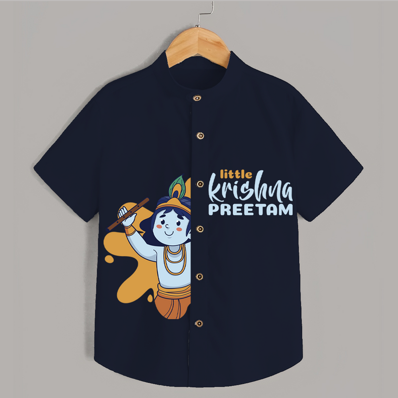 Little Krishna - Customised Shirt for kids - NAVY BLUE - 0 - 6 Months Old (Chest 23")