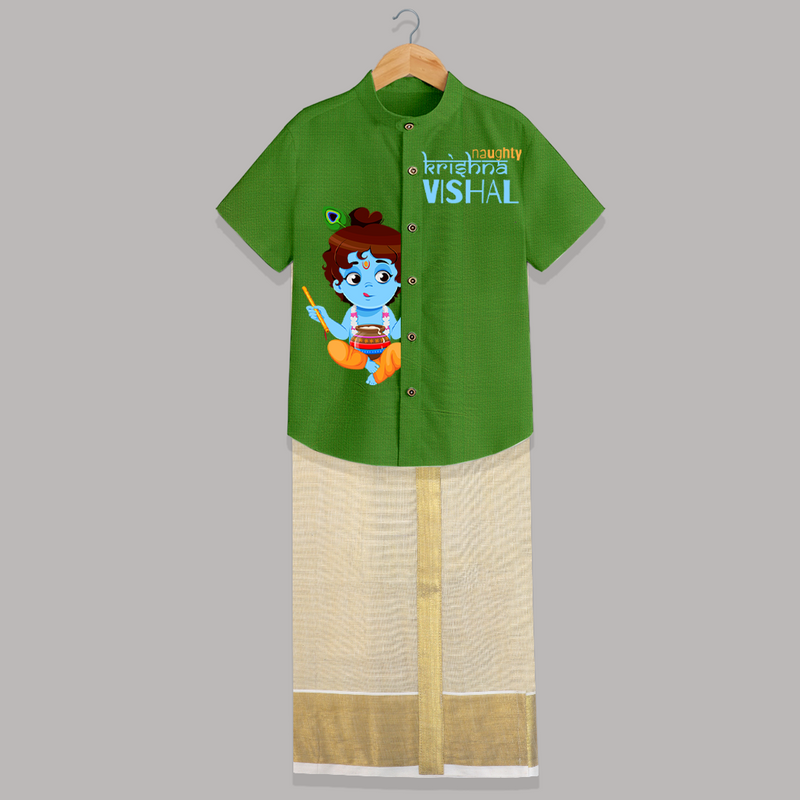 Naughty Krishna Customised Shirt And Dhoti for kids - COPPER GREEN - 0 - 6 Months Old (Chest-23") (Dhoti length-14")