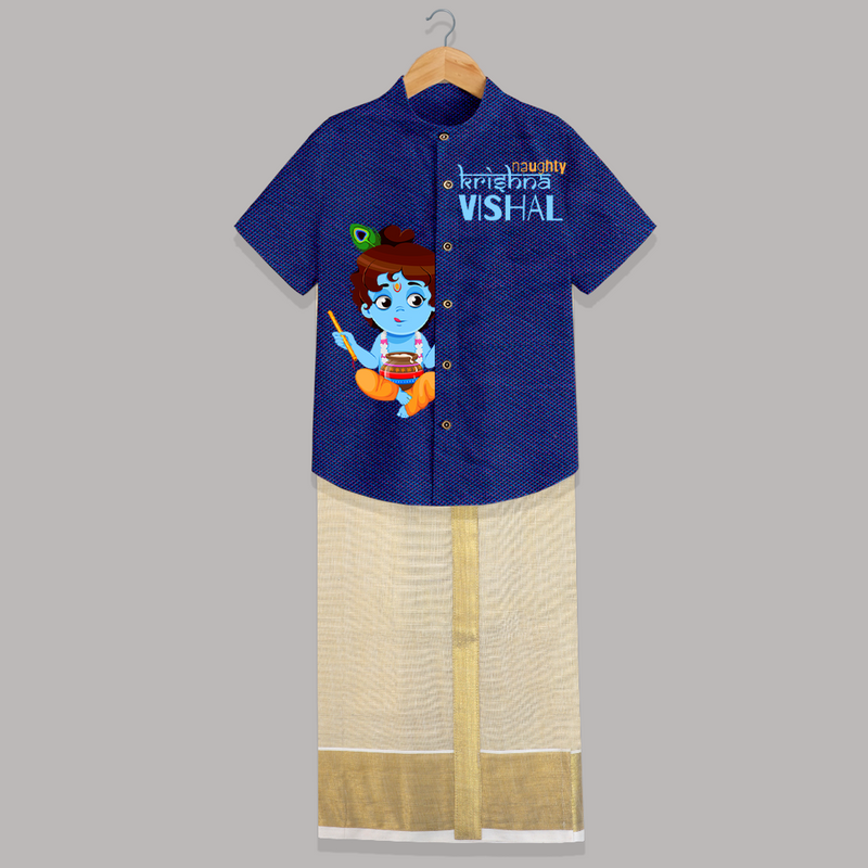 Naughty Krishna Customised Shirt And Dhoti for kids - MIDNIGHT BLUE - 0 - 6 Months Old (Chest-23") (Dhoti length-14")