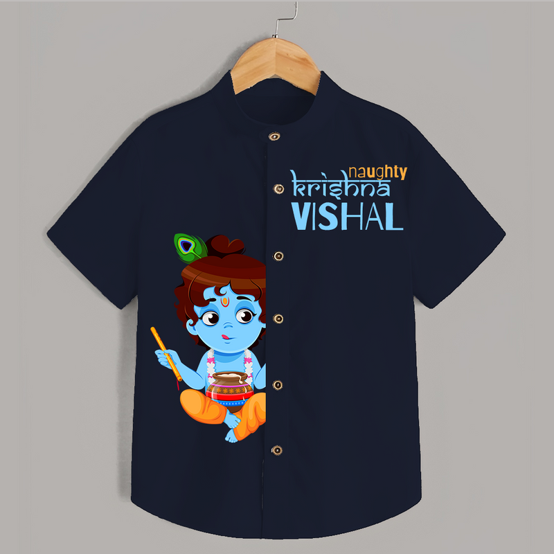 Naughty Krishna Customised Shirt for kids - NAVY BLUE - 0 - 6 Months Old (Chest 23")