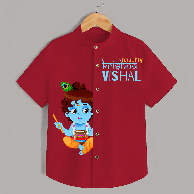 Naughty Krishna Customised Shirt for kids - RED - 0 - 6 Months Old (Chest 23")