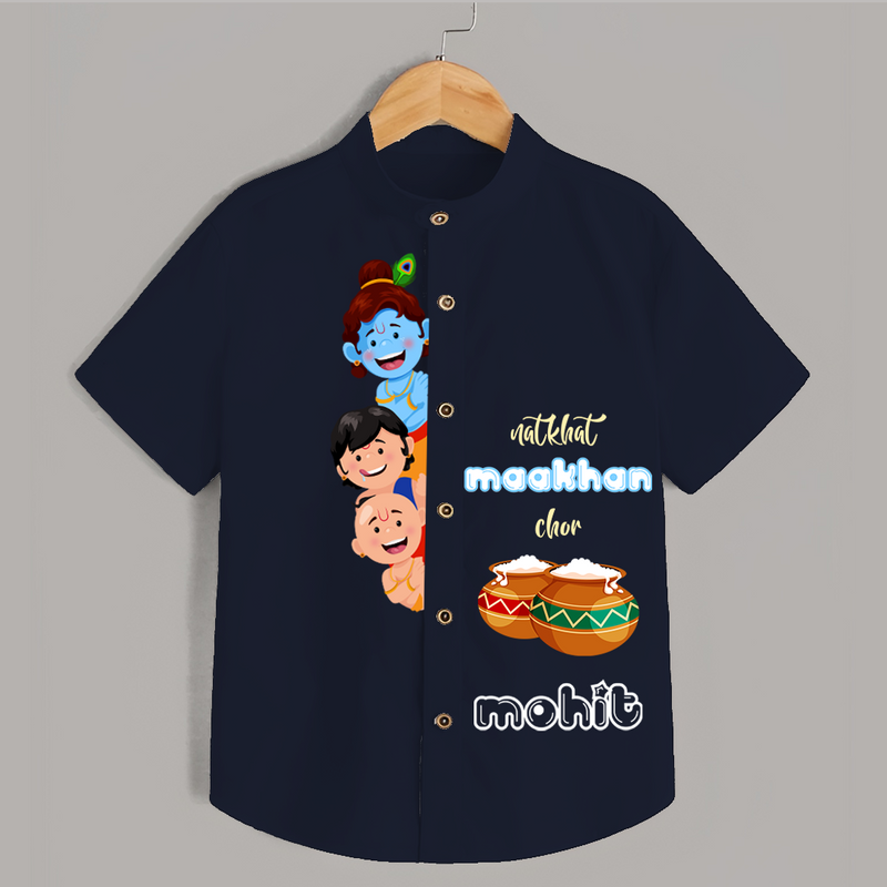 Natkhat Maakhan Chor - Customised Shirt for kids - NAVY BLUE - 0 - 6 Months Old (Chest 23")