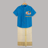 Little Krishna Sleeping In Lotus - Customised Shirt And Dhoti for kids - ROYAL BLUE - 0 - 6 Months Old (Chest-23") (Dhoti length-14")