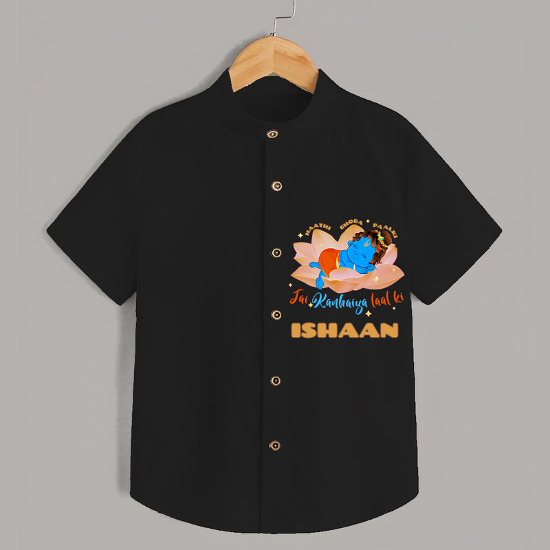 Little Krishna Sleeping In Lotus - Customised Shirt for kids - BLACK - 0 - 6 Months Old (Chest 23")