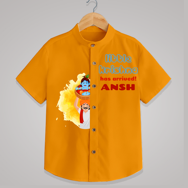 Little Krishna Has Arrived! - Customised Shirt for kids - CHROME YELLOW - 0 - 6 Months Old (Chest 23")