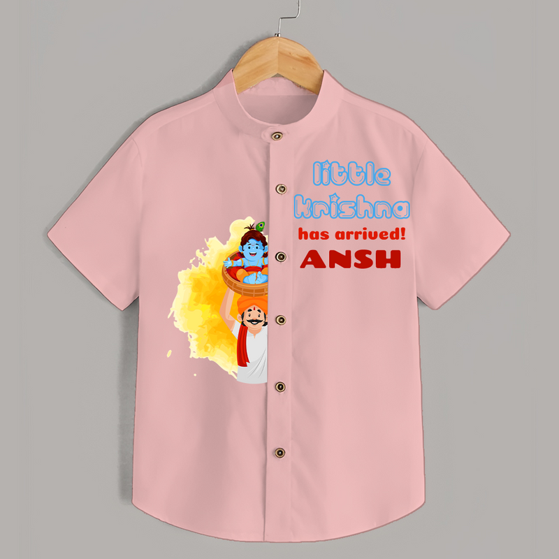 Little Krishna Has Arrived! - Customised Shirt for kids - PEACH - 0 - 6 Months Old (Chest 23")