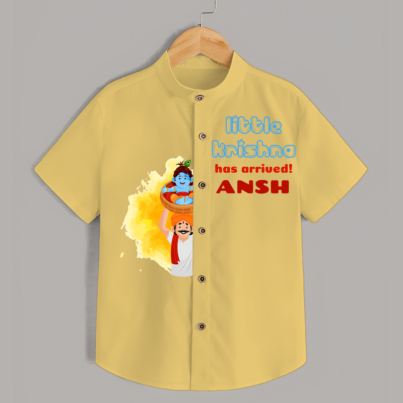 Little Krishna Has Arrived! - Customised Shirt for kids - YELLOW - 0 - 6 Months Old (Chest 23")