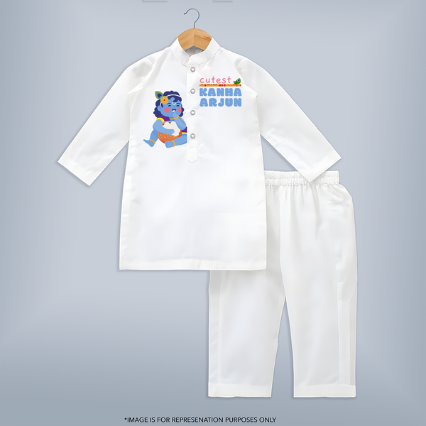 Cutest Kanna Customised Kurta for kids - WHITE - 3-6 Month Old (Chest 24", Kurta Length 14" , Waist 19", Pant Length 14")