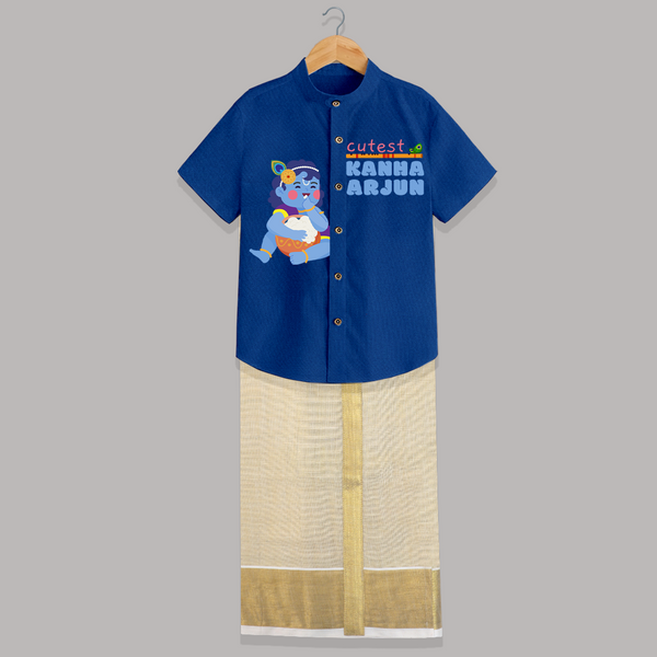 Cutest Kanna Customised Shirt And Dhoti for kids - COBALT BLUE - 0 - 6 Months Old (Chest-23") (Dhoti length-14")