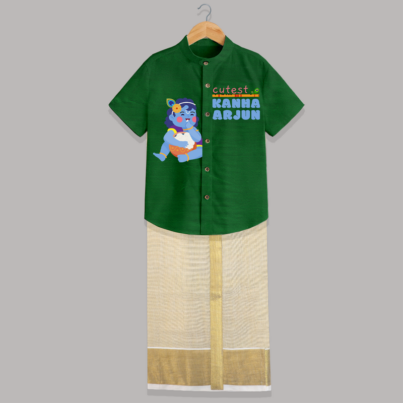 Cutest Kanna Customised Shirt And Dhoti for kids - LIGHT GREEN - 0 - 6 Months Old (Chest-23") (Dhoti length-14")