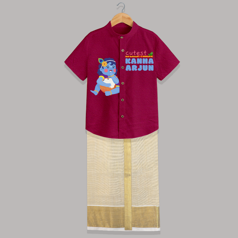 Cutest Kanna Customised Shirt And Dhoti for kids - PINK - 0 - 6 Months Old (Chest-23") (Dhoti length-14")