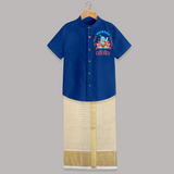 My First Krishna Jayanthi Customised Shirt And Dhoti for kids - COBALT BLUE - 0 - 6 Months Old (Chest-23") (Dhoti length-14")