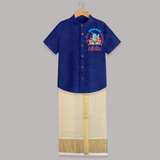 My First Krishna Jayanthi Customised Shirt And Dhoti for kids - MIDNIGHT BLUE - 0 - 6 Months Old (Chest-23") (Dhoti length-14")