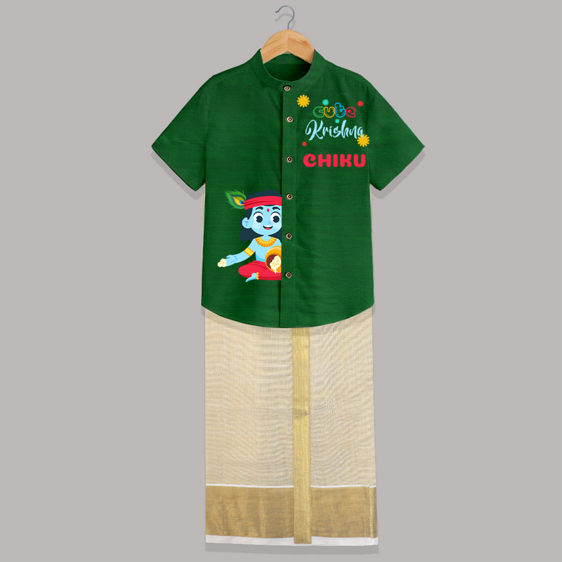 Cute Krishna Customised Shirt And Dhoti for kids - LIGHT GREEN - 0 - 6 Months Old (Chest-23") (Dhoti length-14")