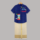 Cute Krishna Customised Shirt And Dhoti for kids - MIDNIGHT BLUE - 0 - 6 Months Old (Chest-23") (Dhoti length-14")