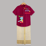 Cute Krishna Customised Shirt And Dhoti for kids - PINK - 0 - 6 Months Old (Chest-23") (Dhoti length-14")