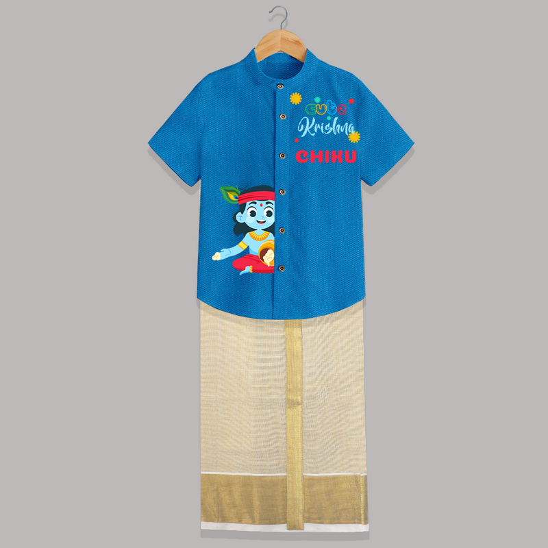 Cute Krishna Customised Shirt And Dhoti for kids - ROYAL BLUE - 0 - 6 Months Old (Chest-23") (Dhoti length-14")