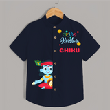 Cute Krishna Customised Shirt for kids - NAVY BLUE - 0 - 6 Months Old (Chest 23")