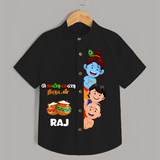 Butter Thief Little Krishna With Friends - Customised Shirt for kids - BLACK - 0 - 6 Months Old (Chest 23")