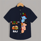 Butter Thief Little Krishna With Friends - Customised Shirt for kids - NAVY BLUE - 0 - 6 Months Old (Chest 23")