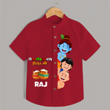 Butter Thief Little Krishna With Friends - Customised Shirt for kids - RED - 0 - 6 Months Old (Chest 23")