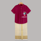 Flute-Playing Krishna - Customised Shirt And Dhoti for kids - PINK - 0 - 6 Months Old (Chest-23") (Dhoti length-14")