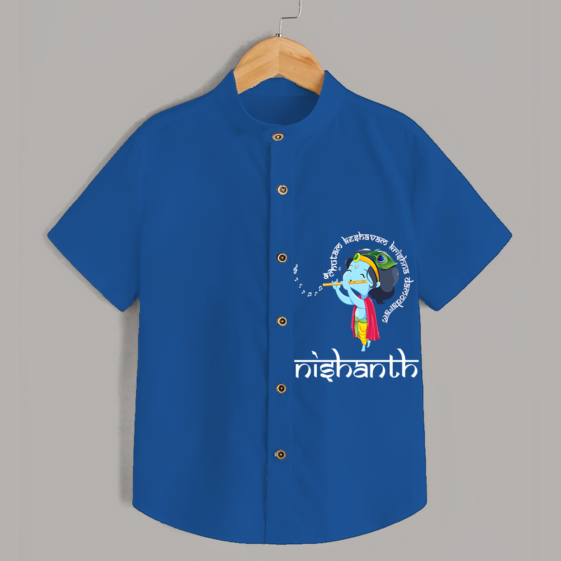 Flute-Playing Krishna - Customised Shirt for kids - COBALT BLUE - 0 - 6 Months Old (Chest 23")