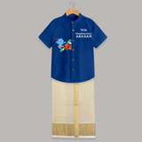 Little Maakhanchor Krishna - Customised Shirt And Dhoti for kids - COBALT BLUE - 0 - 6 Months Old (Chest-23") (Dhoti length-14")