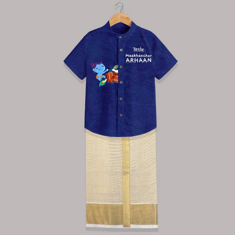 Little Maakhanchor Krishna - Customised Shirt And Dhoti for kids - MIDNIGHT BLUE - 0 - 6 Months Old (Chest-23") (Dhoti length-14")