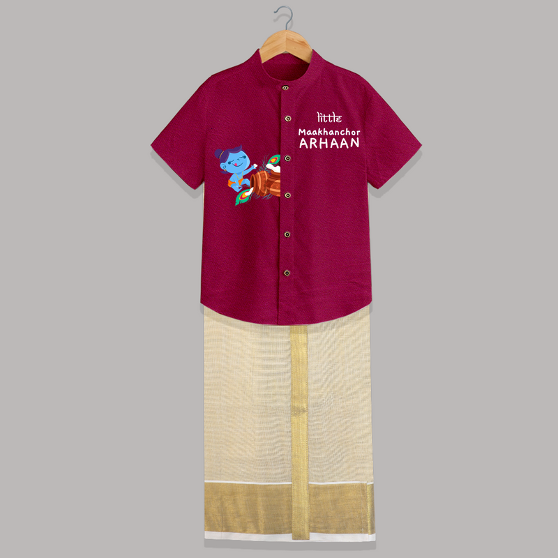 Little Maakhanchor Krishna - Customised Shirt And Dhoti for kids - PINK - 0 - 6 Months Old (Chest-23") (Dhoti length-14")