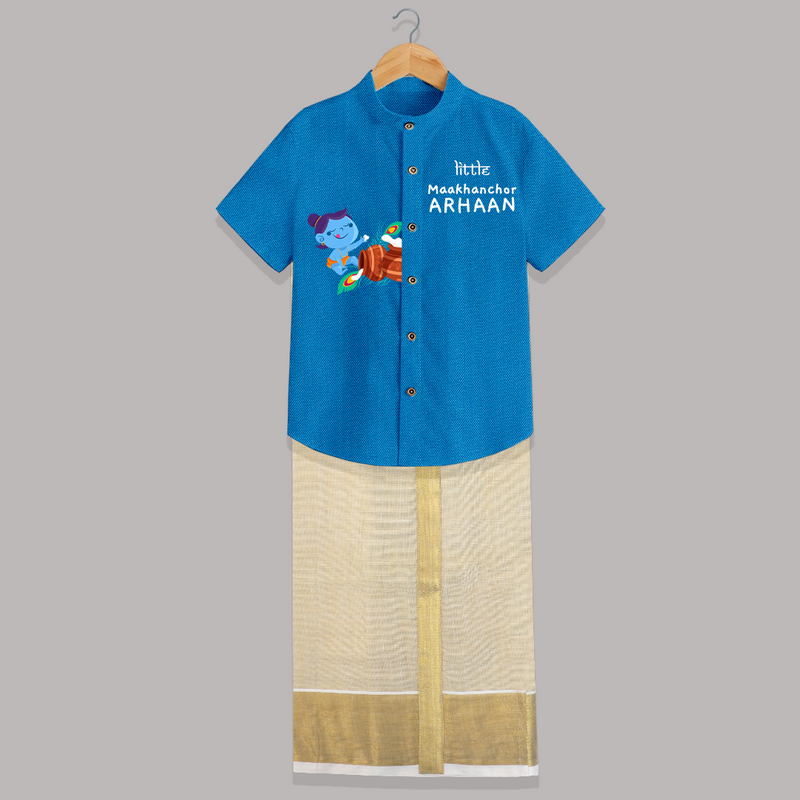 Little Maakhanchor Krishna - Customised Shirt And Dhoti for kids - ROYAL BLUE - 0 - 6 Months Old (Chest-23") (Dhoti length-14")