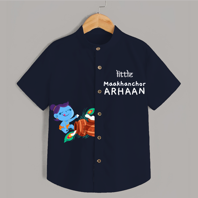 Little Maakhanchor Krishna - Customised Shirt for kids - NAVY BLUE - 0 - 6 Months Old (Chest 23")