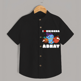 I love Krishna - Customised Shirt for kids - BLACK - 0 - 6 Months Old (Chest 23")