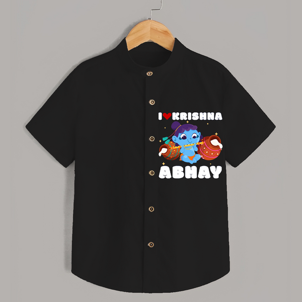 I love Krishna - Customised Shirt for kids - BLACK - 0 - 6 Months Old (Chest 23")