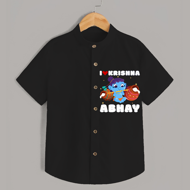 I love Krishna - Customised Shirt for kids - BLACK - 0 - 6 Months Old (Chest 23")