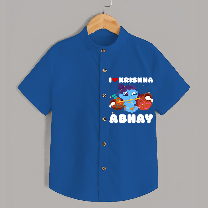 I love Krishna - Customised Shirt for kids - COBALT BLUE - 0 - 6 Months Old (Chest 23")