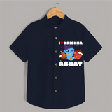 I love Krishna - Customised Shirt for kids - NAVY BLUE - 0 - 6 Months Old (Chest 23")