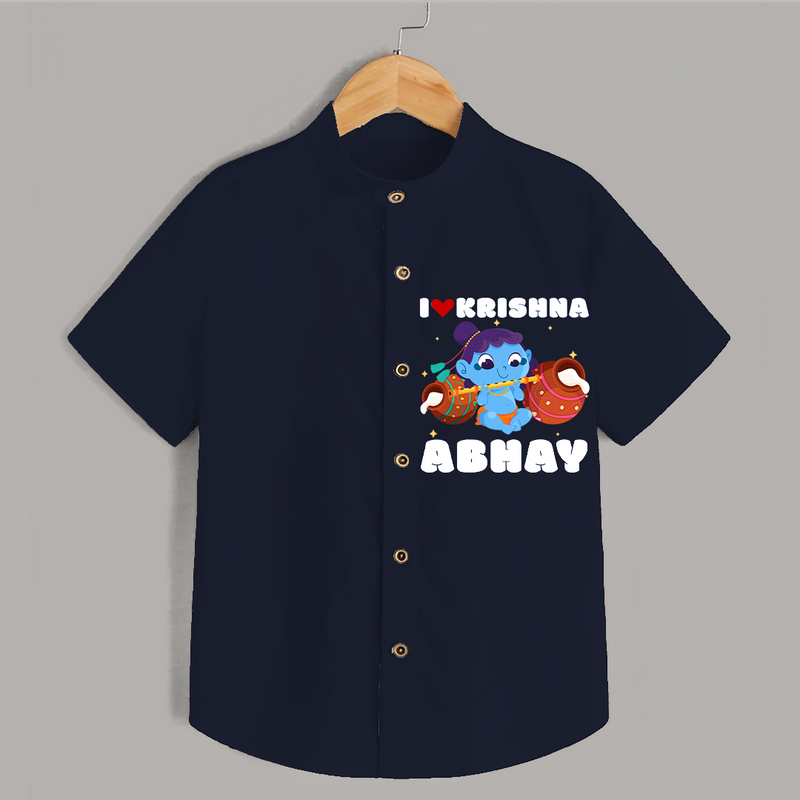 I love Krishna - Customised Shirt for kids - NAVY BLUE - 0 - 6 Months Old (Chest 23")