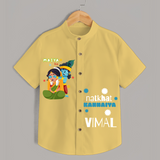 Naughty Cute Little Krishna - Customised Shirt for kids - YELLOW - 0 - 6 Months Old (Chest 23")