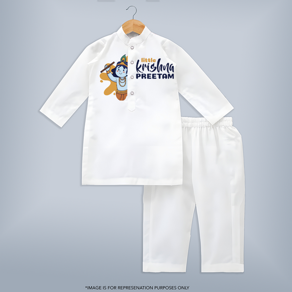 Little Krishna - Customised Kurta for kids - WHITE - 3-6 Month Old (Chest 24", Kurta Length 14" , Waist 19", Pant Length 14")