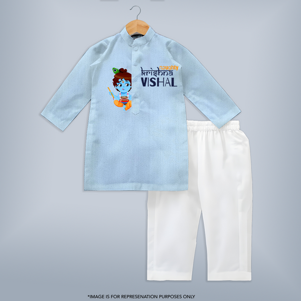 Naughty Krishna Customised Kurta for kids - SKY BLUE - 3-6 Month Old (Chest 24", Kurta Length 14" , Waist 19", Pant Length 14")