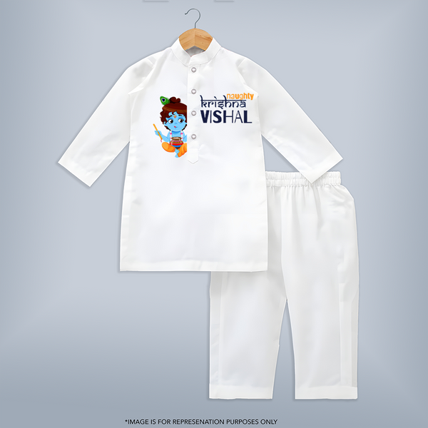 Naughty Krishna Customised Kurta for kids - WHITE - 3-6 Month Old (Chest 24", Kurta Length 14" , Waist 19", Pant Length 14")