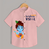 Naughty Krishna Customised Shirt for kids - PEACH - 0 - 6 Months Old (Chest 23")