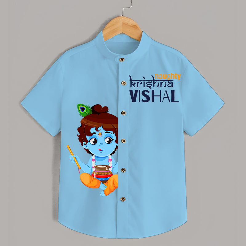 Naughty Krishna Customised Shirt for kids - SKY BLUE - 0 - 6 Months Old (Chest 23")