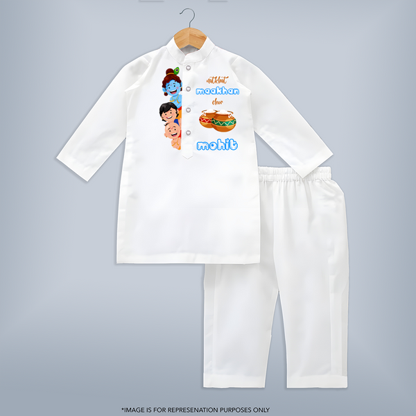 Natkhat Maakhan Chor - Customised Kurta for kids - WHITE - 3-6 Month Old (Chest 24", Kurta Length 14" , Waist 19", Pant Length 14")