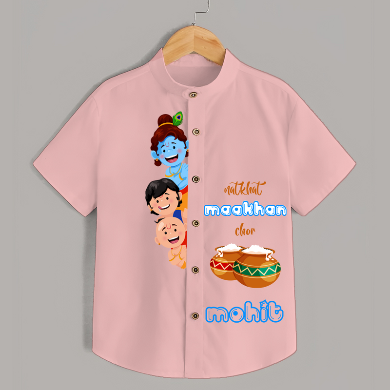 Natkhat Maakhan Chor - Customised Shirt for kids - PEACH - 0 - 6 Months Old (Chest 23")