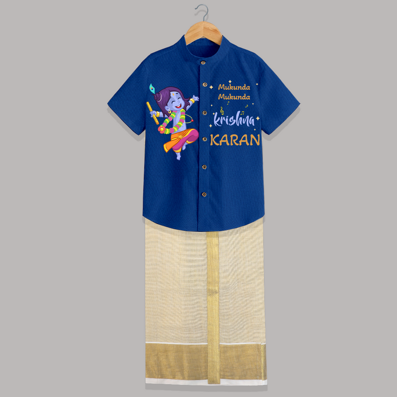 Mukunda Mukunda - Customised Shirt And Dhoti for kids - COBALT BLUE - 0 - 6 Months Old (Chest-23") (Dhoti length-14")